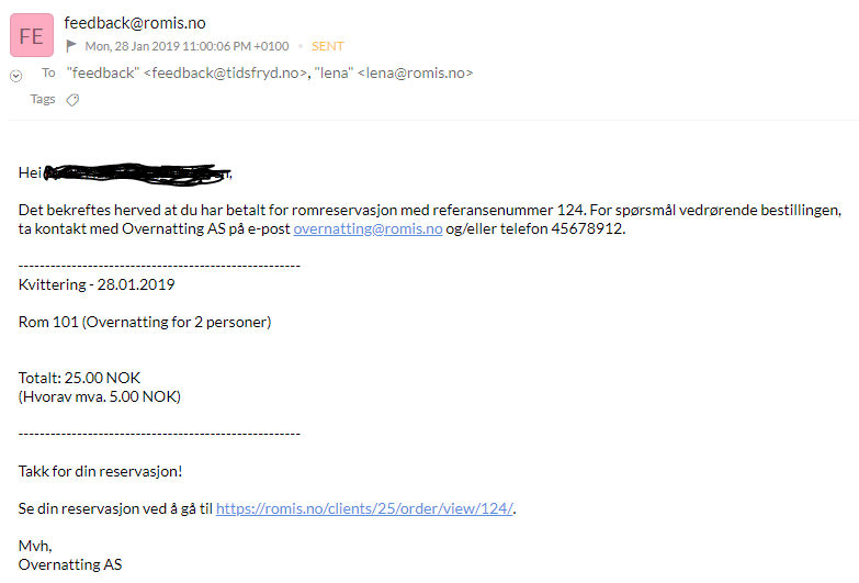 Kvittering på e-post