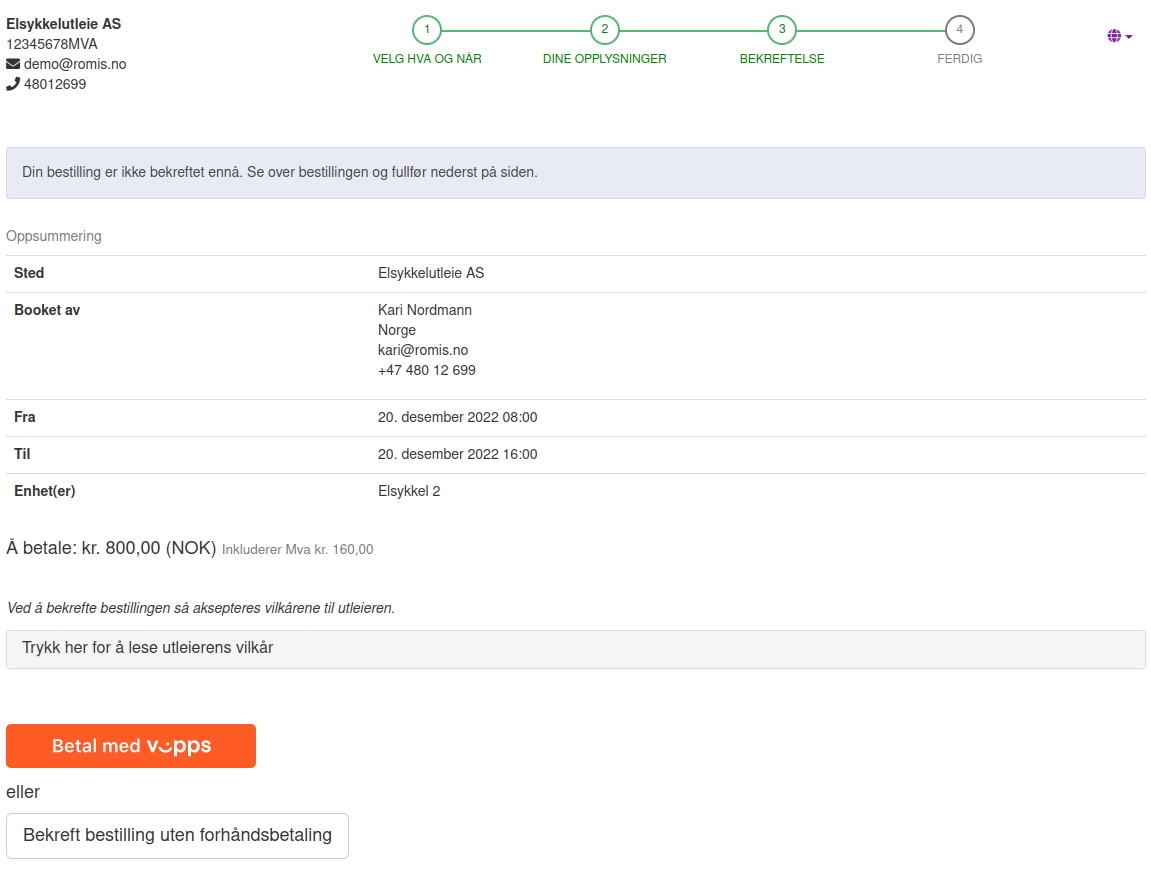 Bekrefte booking