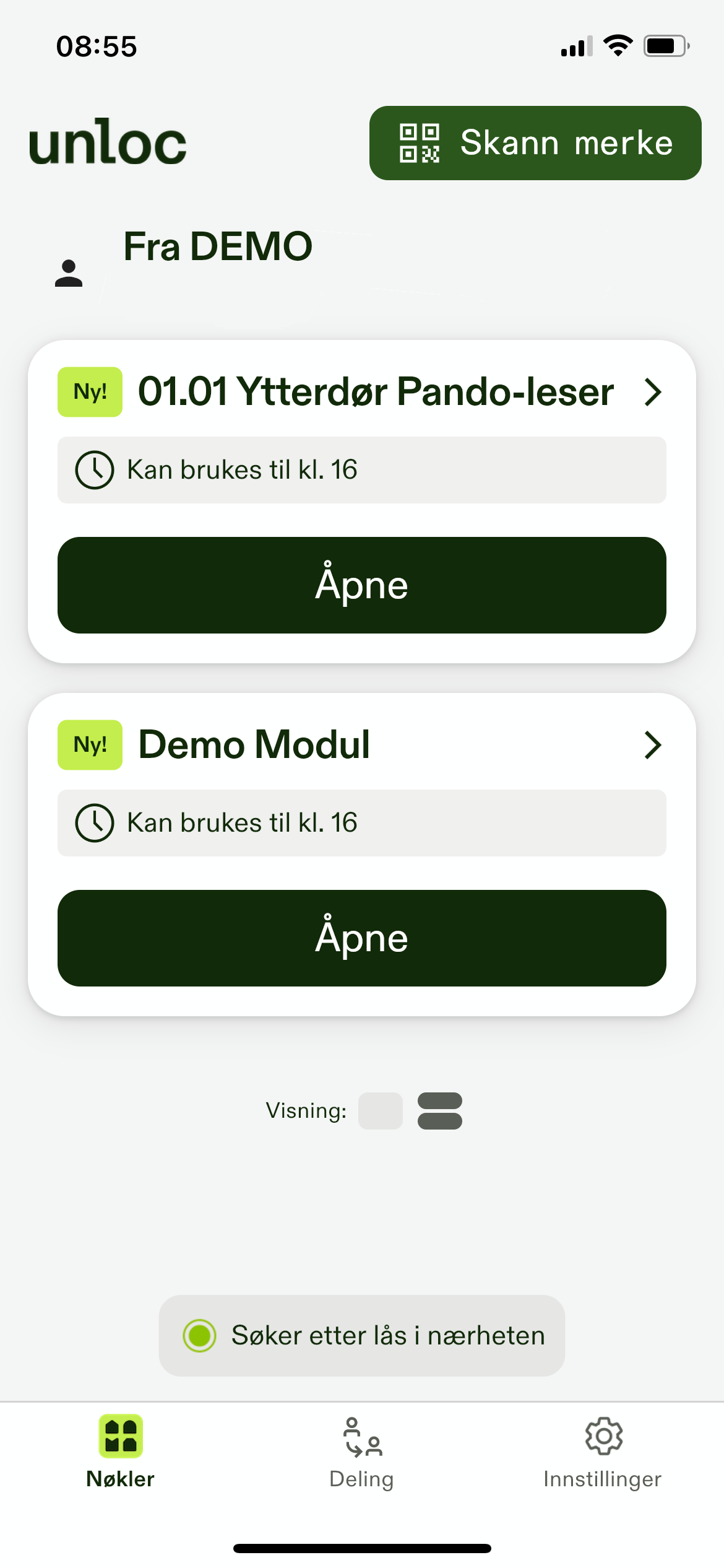 Nøkkel sendes til Unloc app