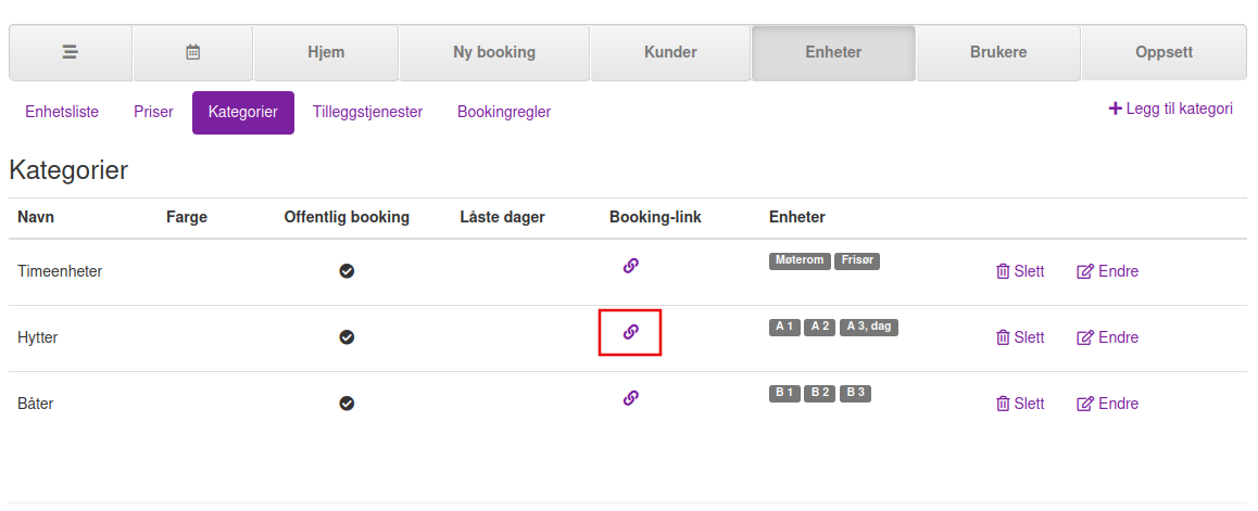 Åpne booking for en kategori