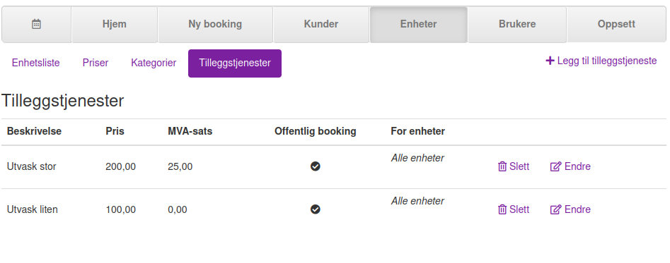 Priser for tilleggstjenester